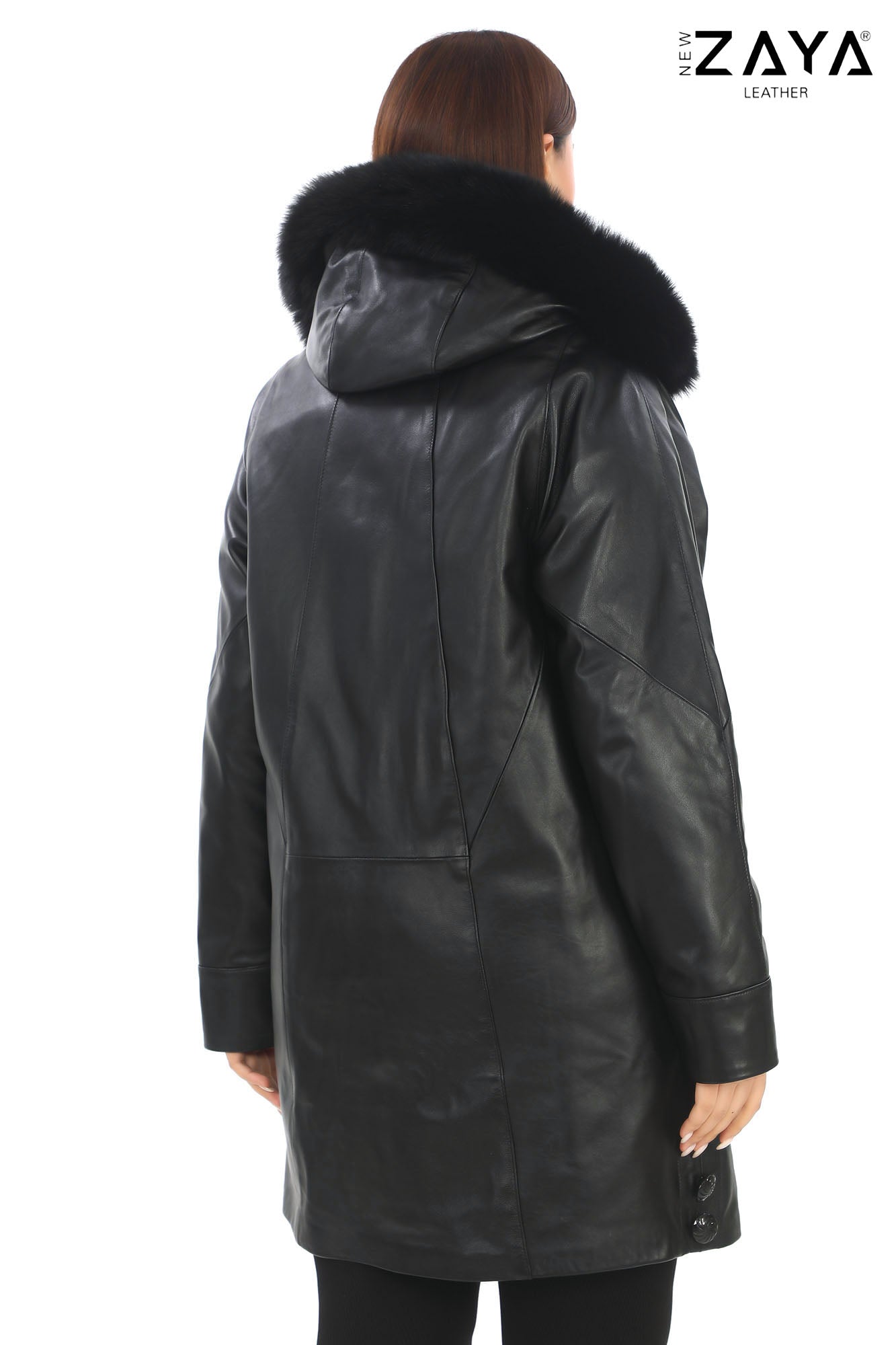 Aurora Black Fox Fur Leather Trench