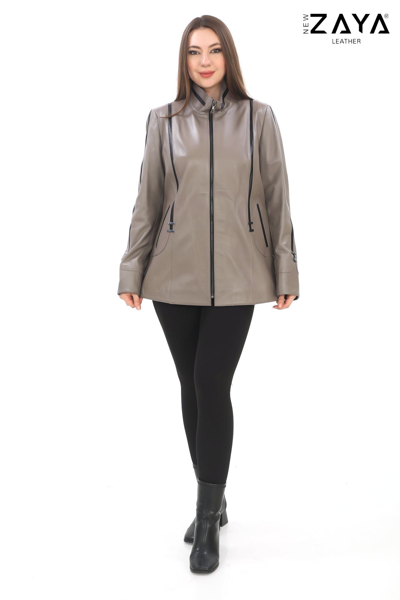 Taylor Taupe Genuine Lambskin Leather Jacket