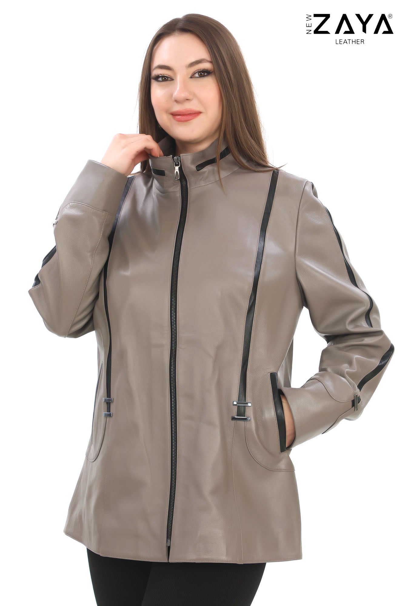 Taylor Taupe Genuine Lambskin Leather Jacket