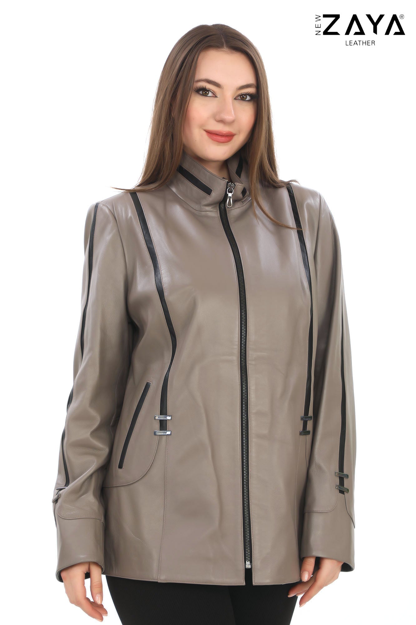 Taylor Taupe Genuine Lambskin Leather Jacket