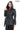 Venza Genuine Lambskin Navy Blue Hooded Leather Jacket with Contrast Asymmetric Stripes