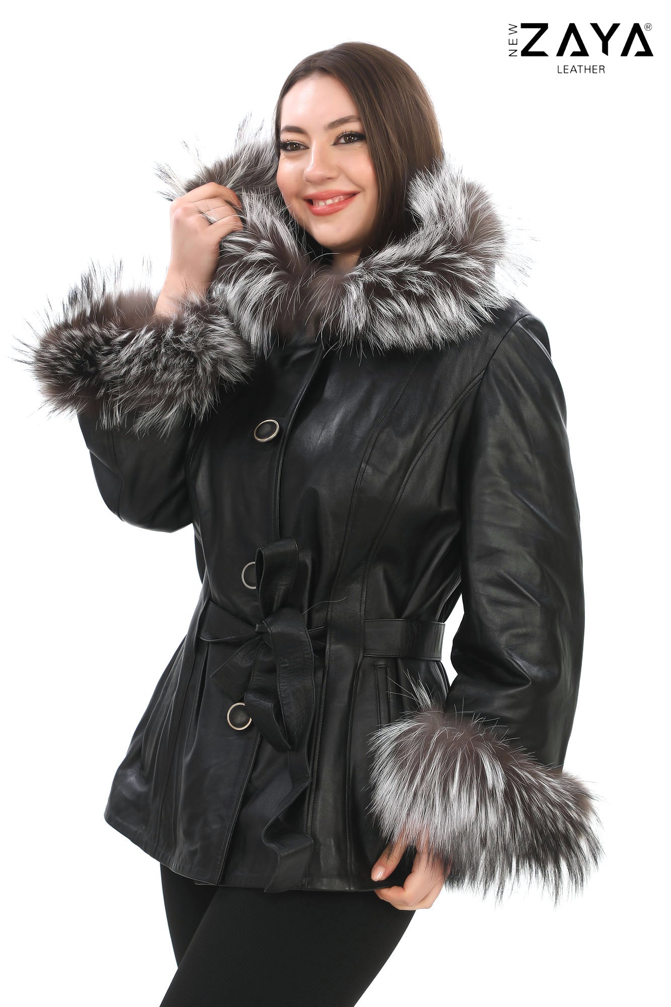 AURELIA SILVER FOX – Hooded Leather Coat