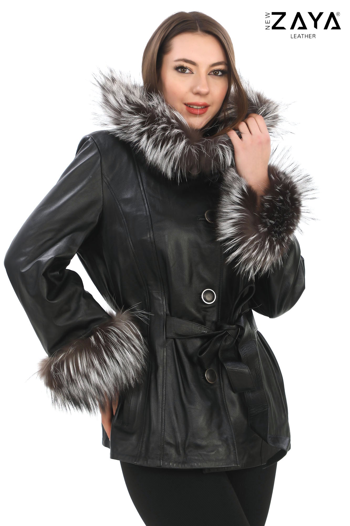 AURELIA SILVER FOX – Hooded Leather Coat