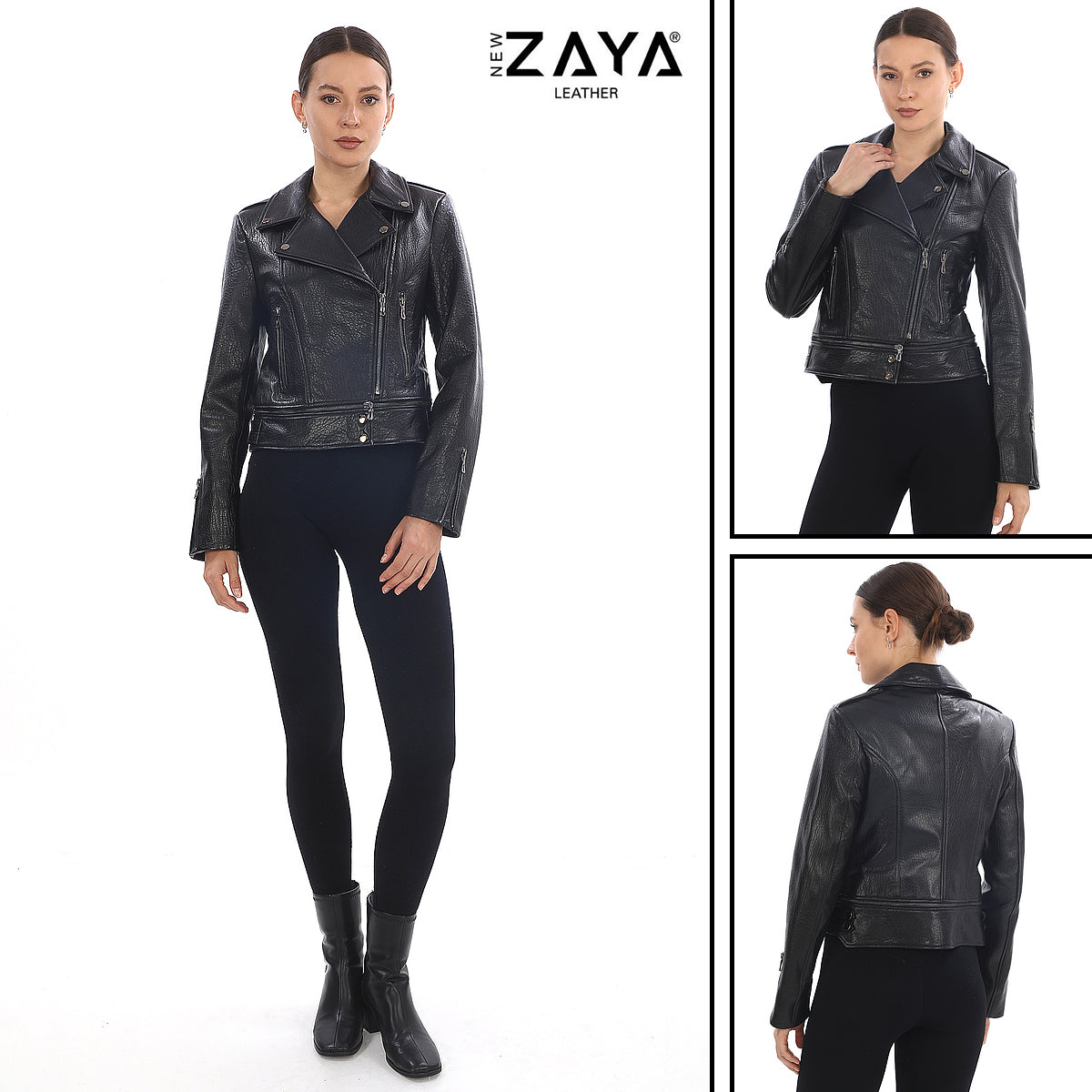 RAVEN JUMBO BLACK GRAINED LEATHER ASYMMETRICAL BIKER JACKET