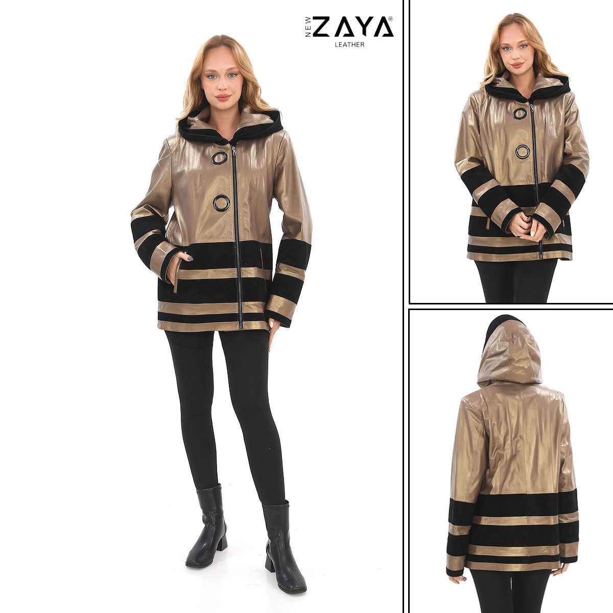 AURELIA GOLDEN NOIR – Hooded Gold Leather Jacket