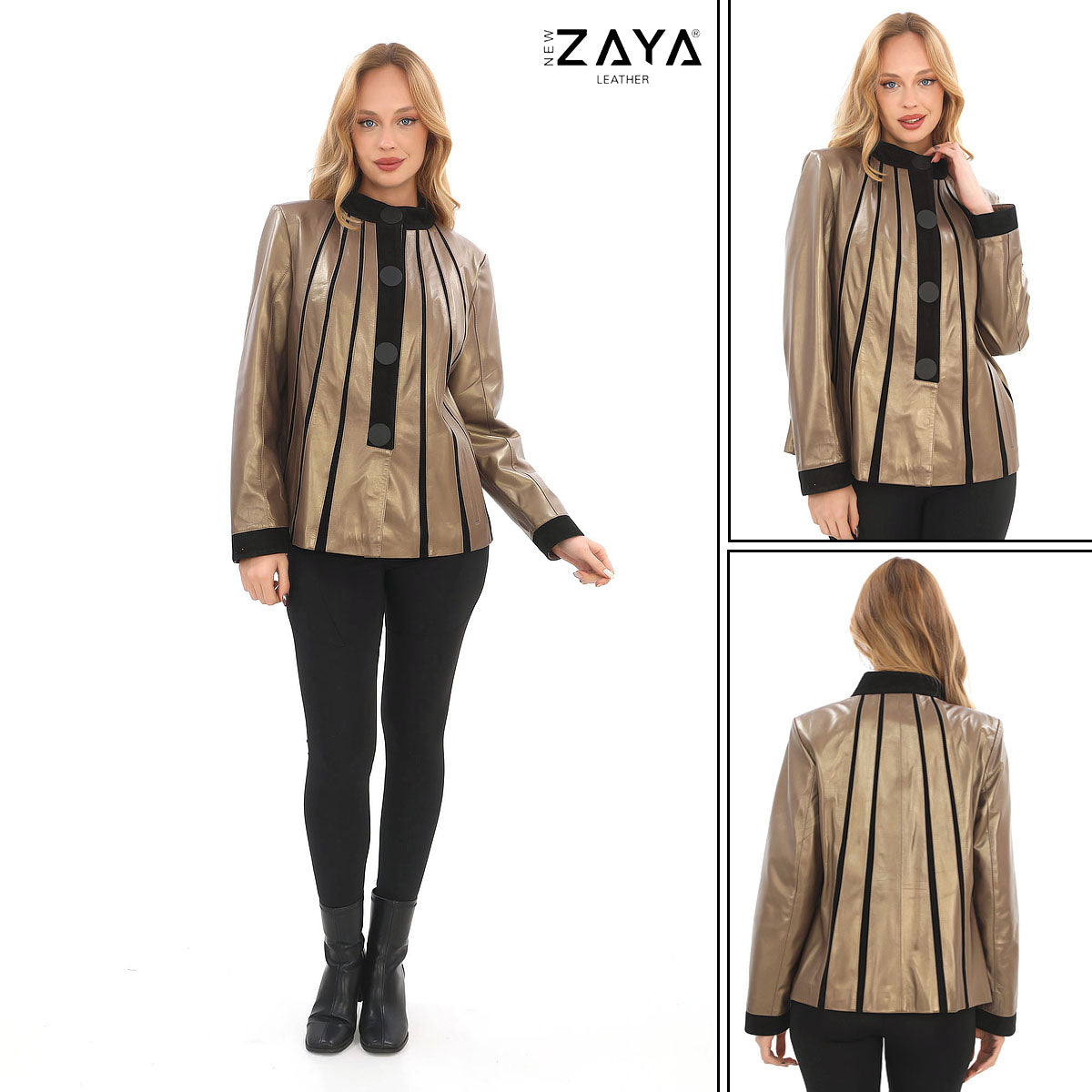 ATHENA ANTHRACITE GENUINE LEATHER & SUEDE PANELLED STATEMENT JACKET Bronze