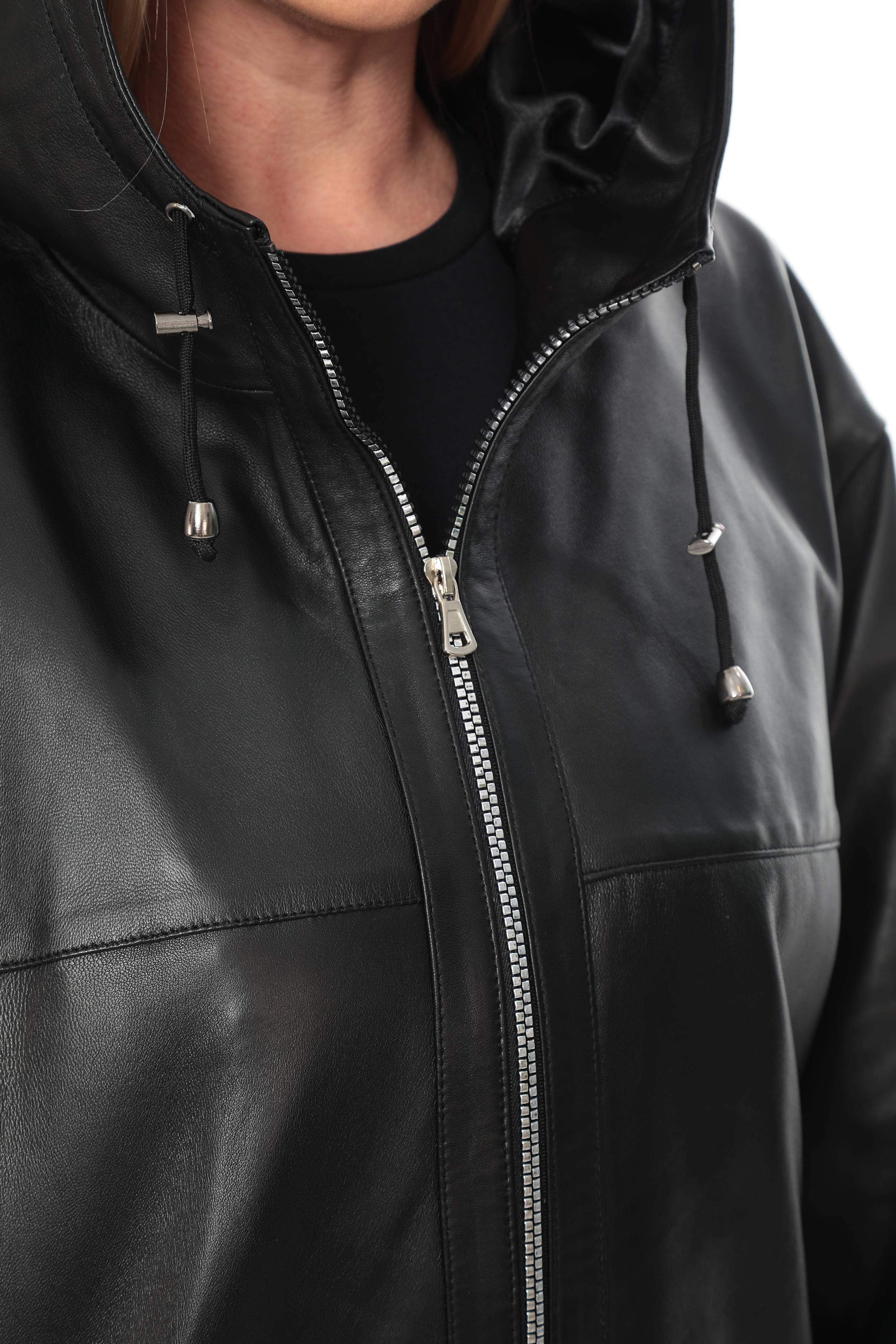 NOVARA NOIR – Oversized Hooded Leather Jacket