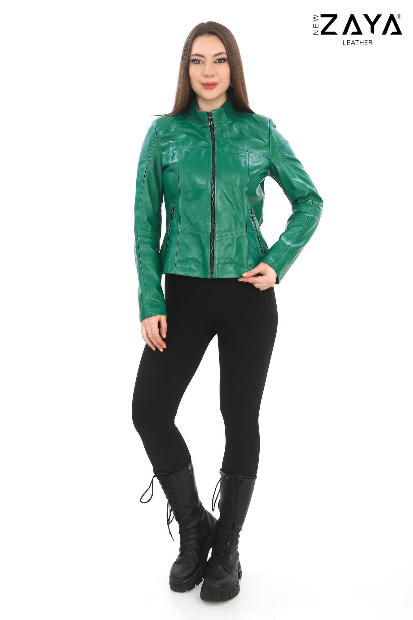 ELara Women’s Green Genuine Leather Jacket