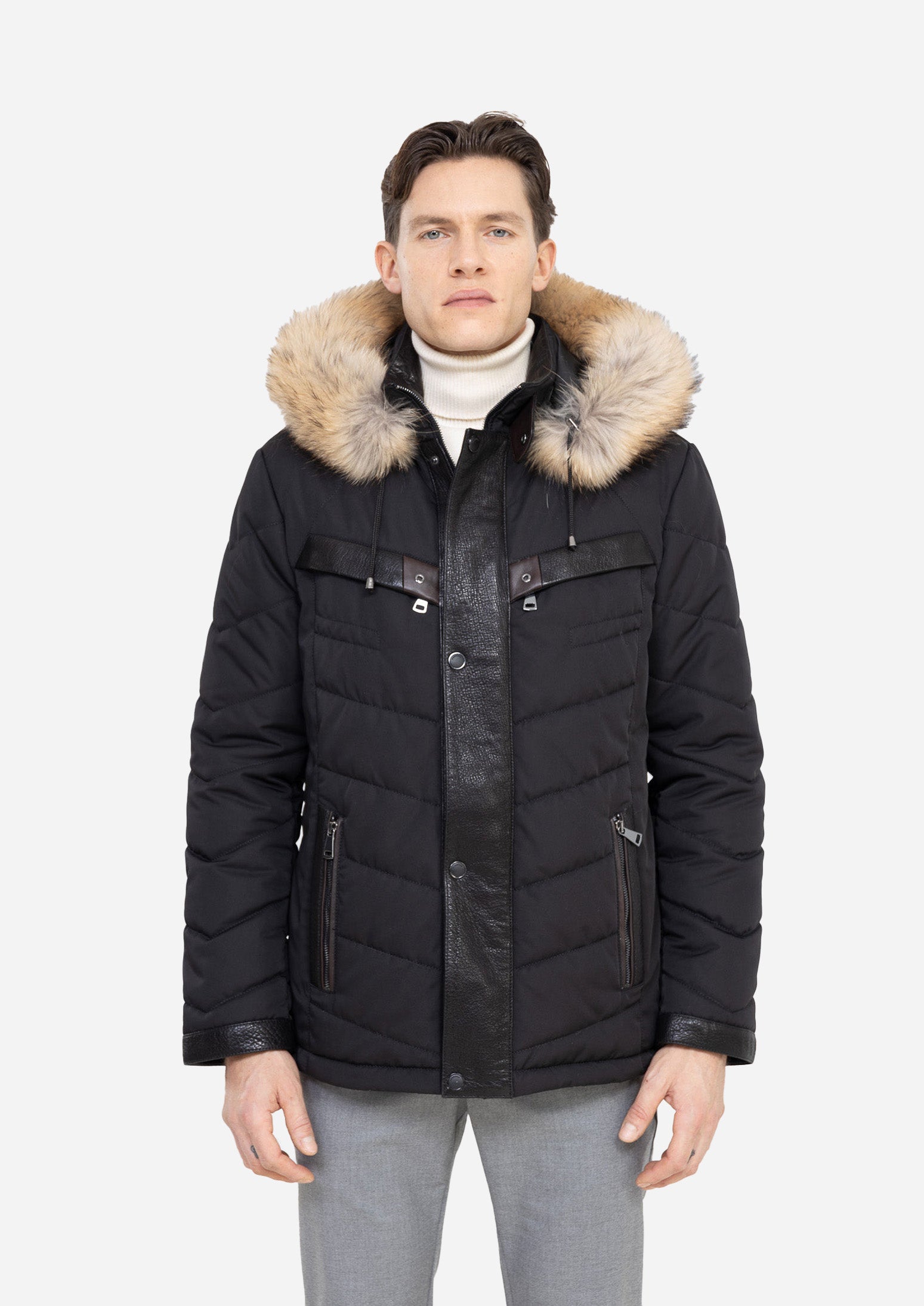 XLYON Black Fur Trim Winter Parka