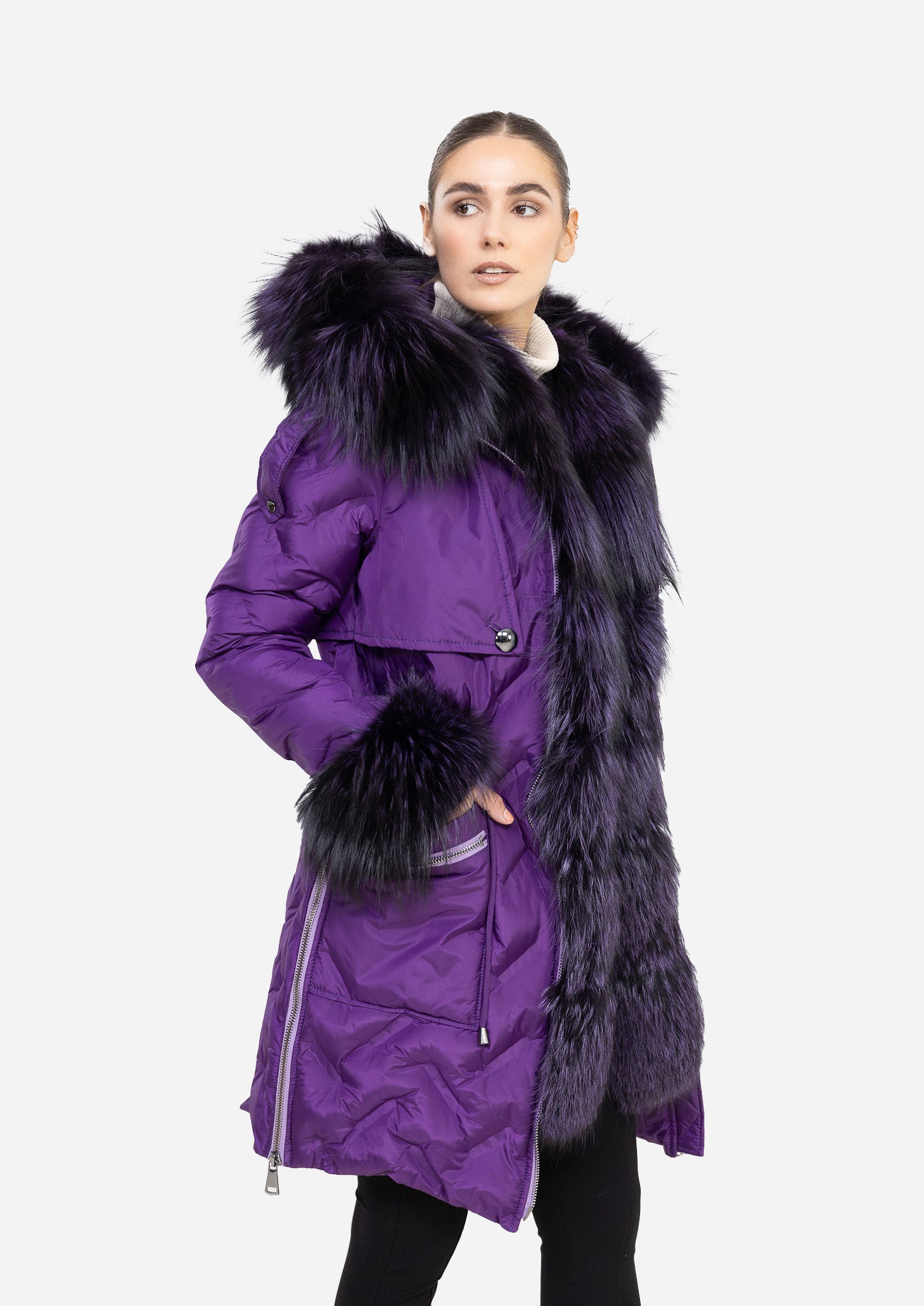 AURÉLIA PURPLE – Fox Fur Trim Down Parka