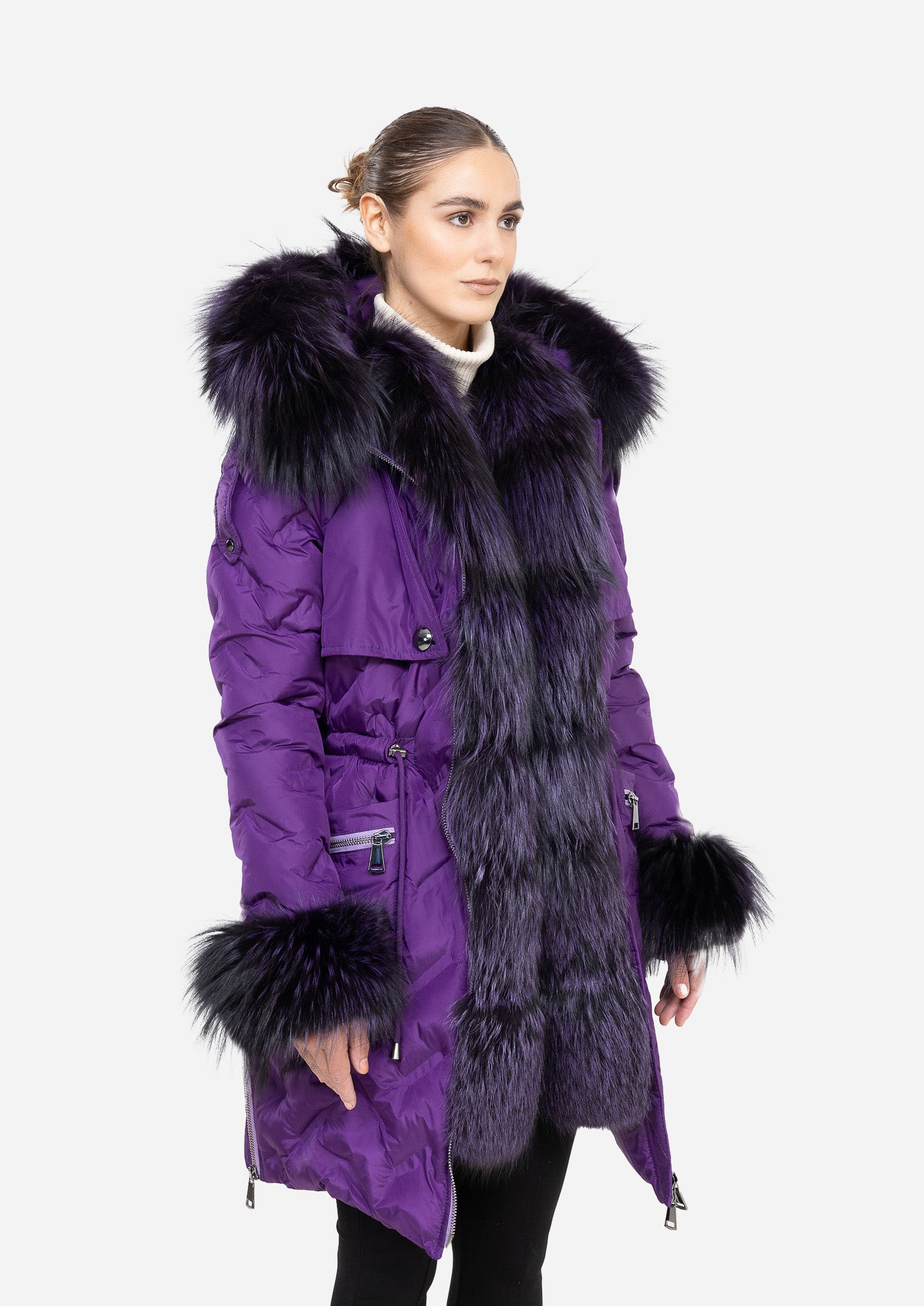 AURÉLIA PURPLE – Fox Fur Trim Down Parka