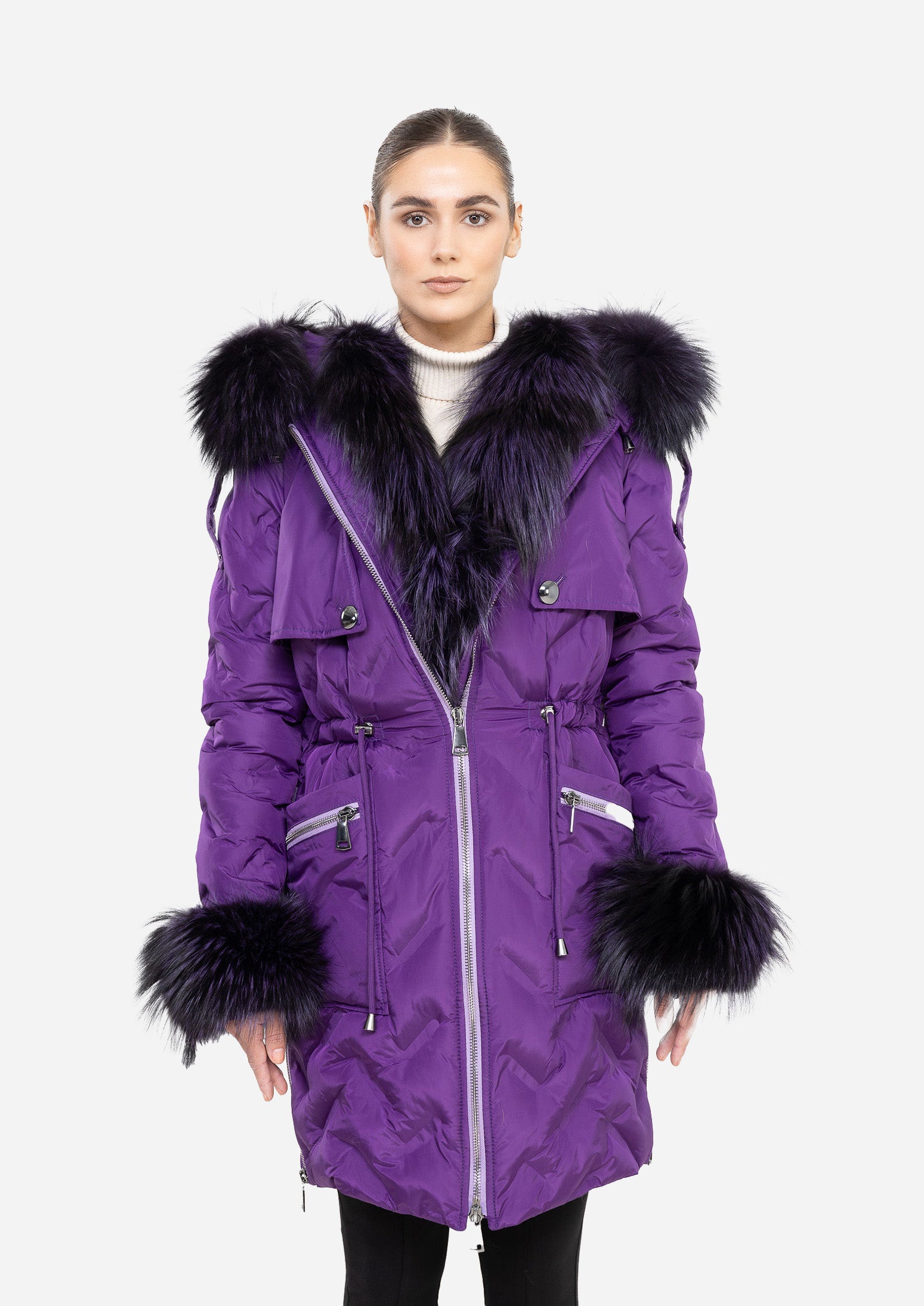 AURÉLIA PURPLE – Fox Fur Trim Down Parka