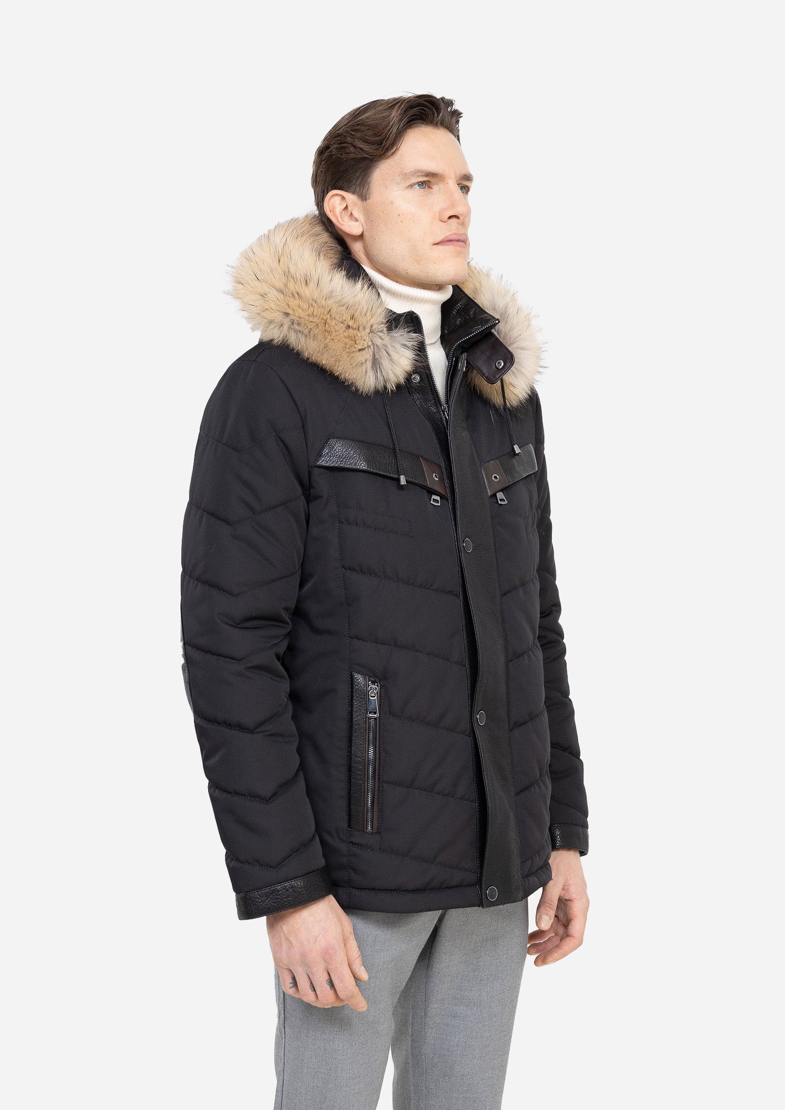 XLYON Black Fur Trim Winter Parka