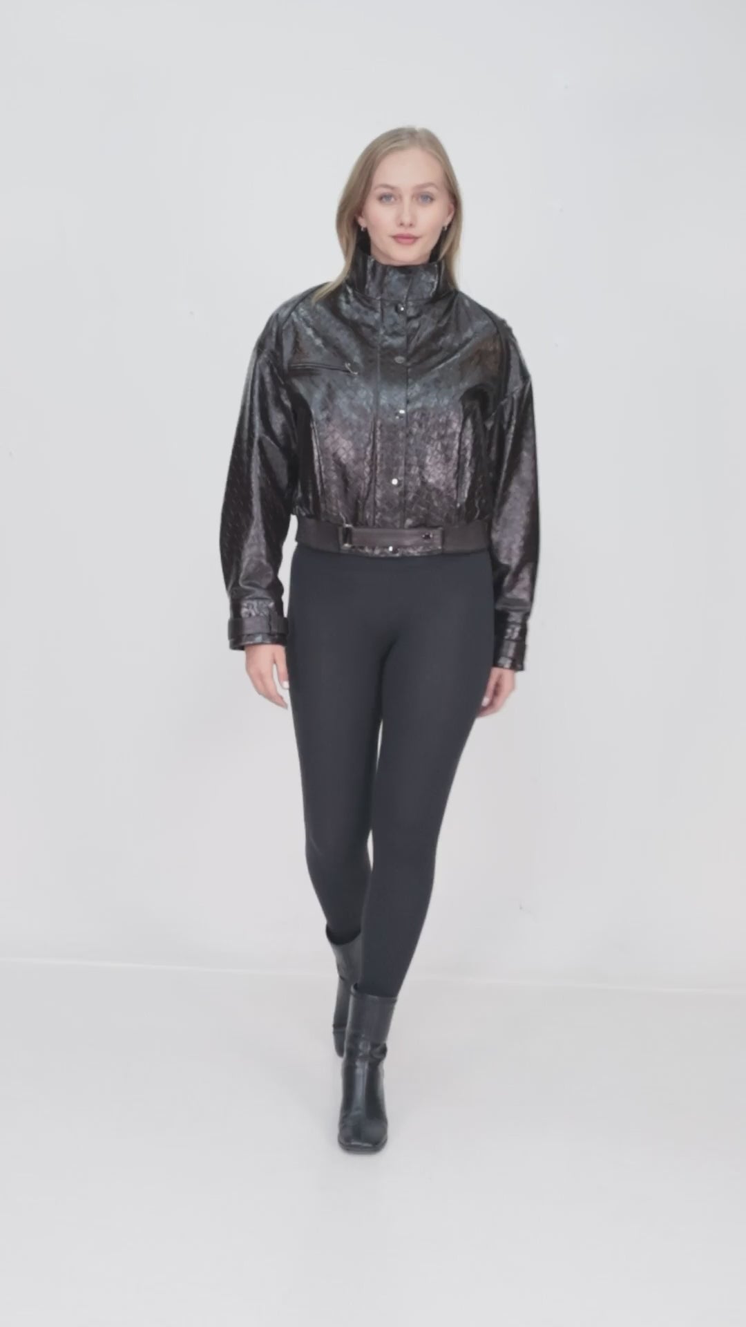 Ravenza Brown Woven Genuine Leather Bomber Jacket