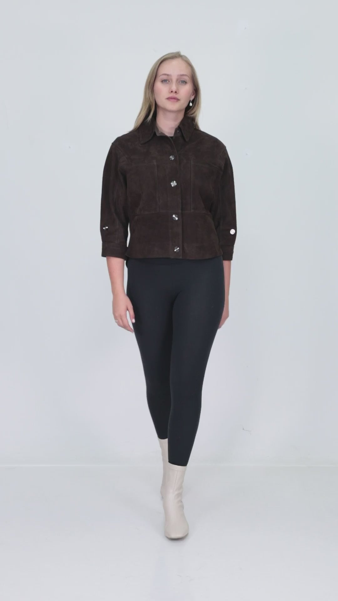 SELORA Dark Brown Genuine Suede Cropped Shirt Jacket