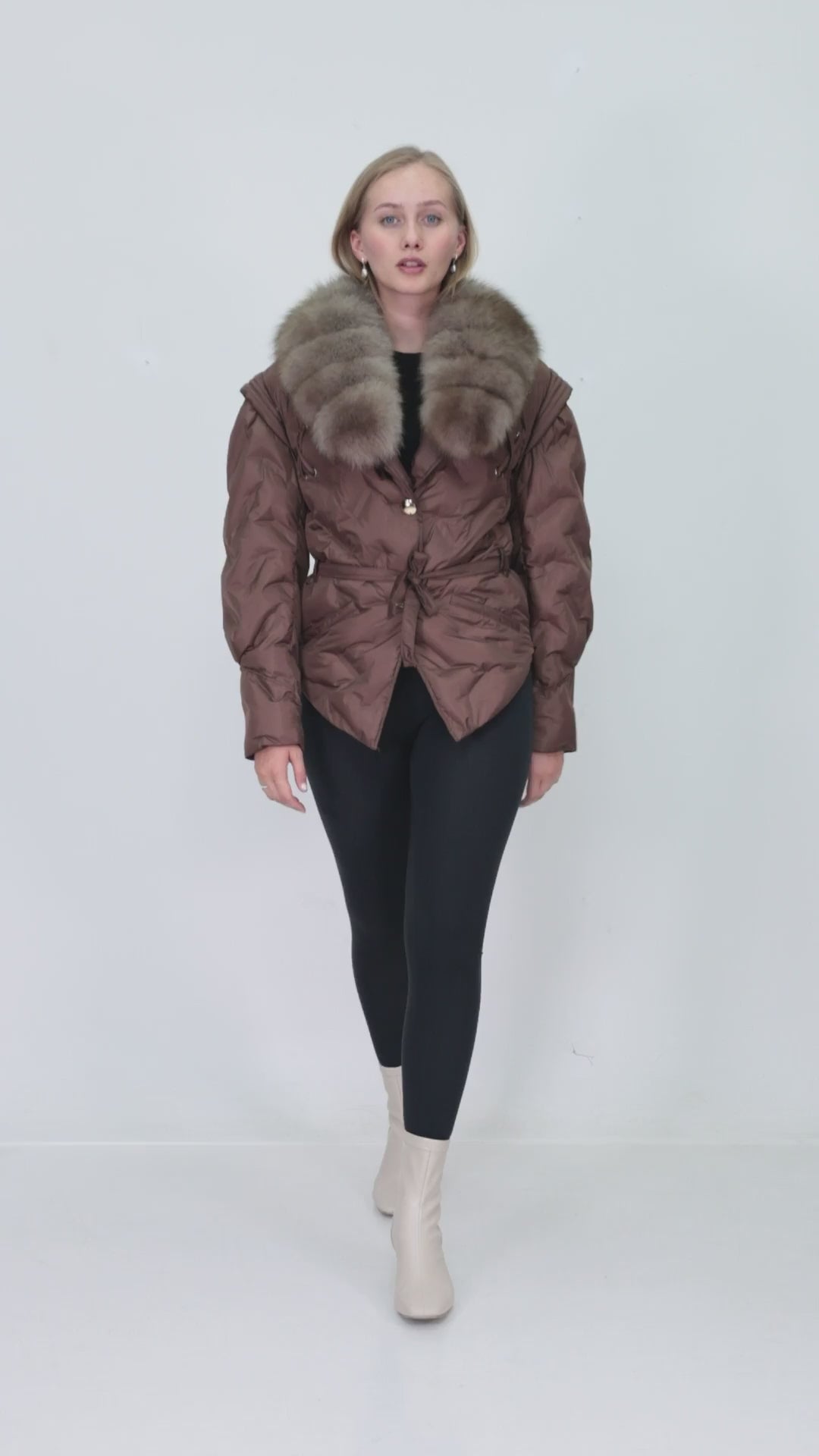 VELYRA Brown Down Puffer Parka with Fur Trim