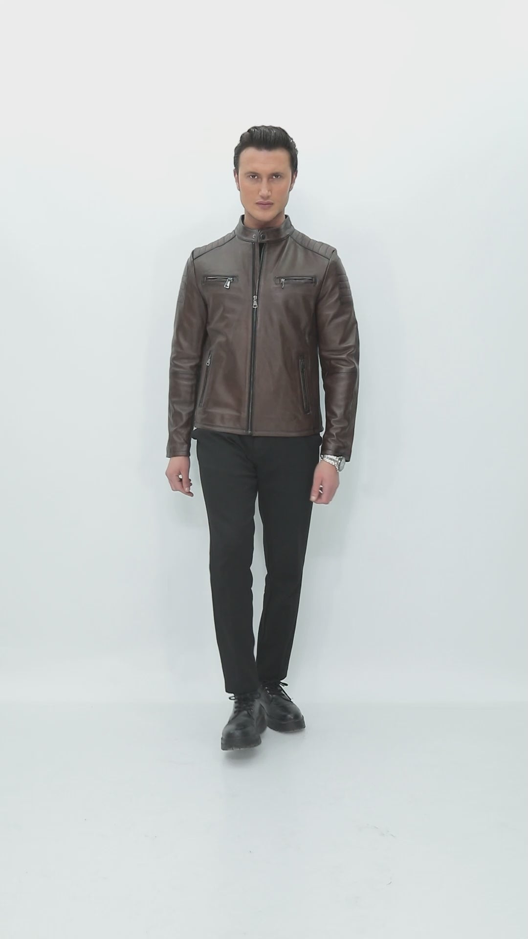 RAVEN Brown Genuine Leather Biker Jacket