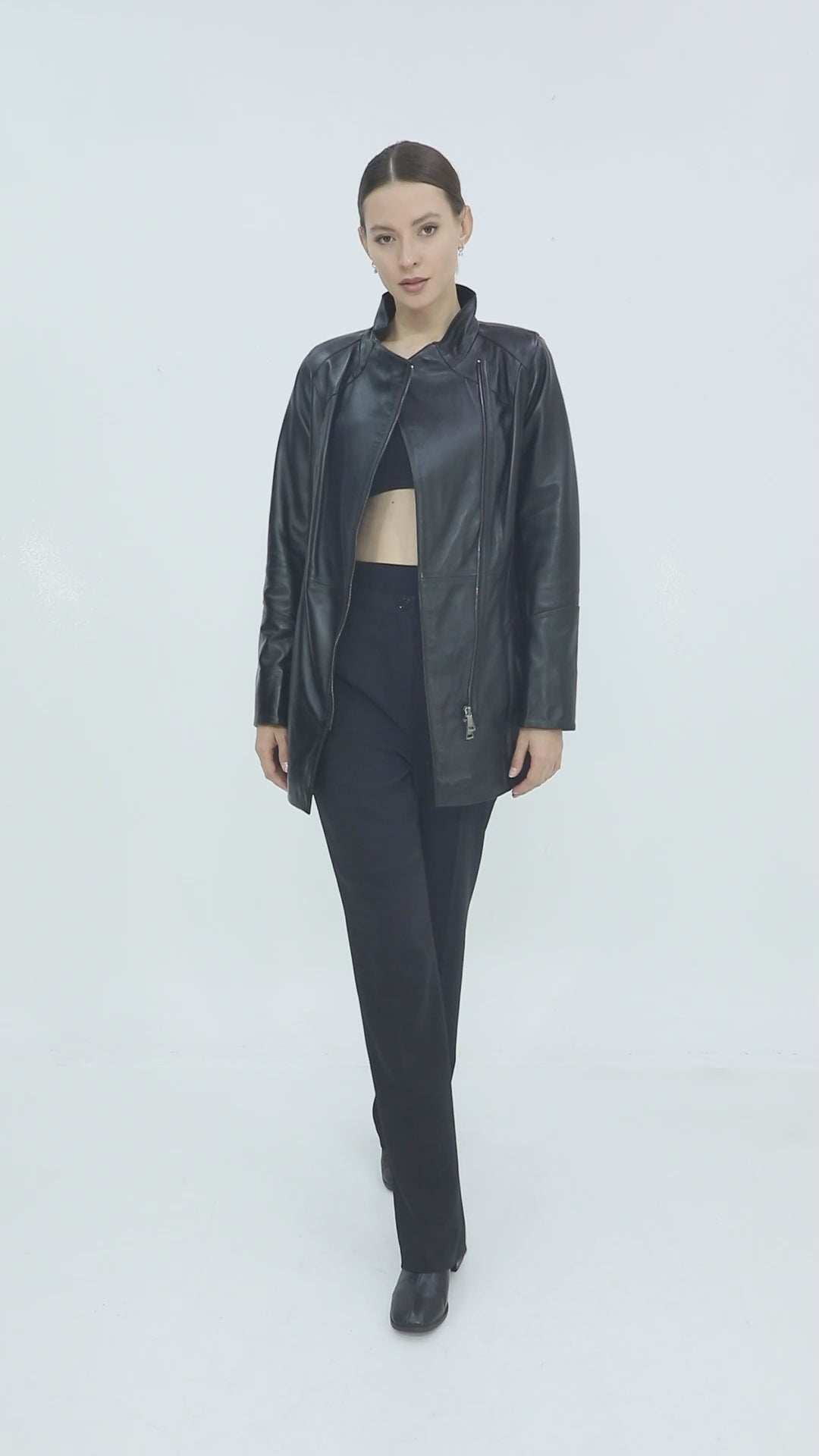ÉLUNARA Black Genuine Leather Trench Coat