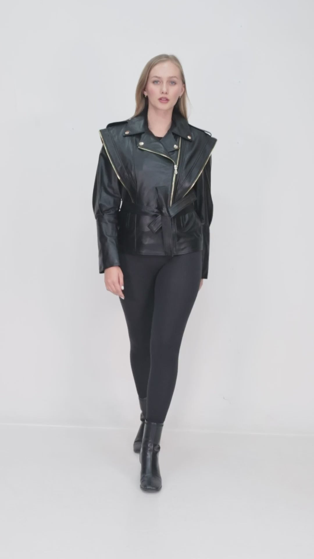 Black Belted Genuine Leather Jacket
