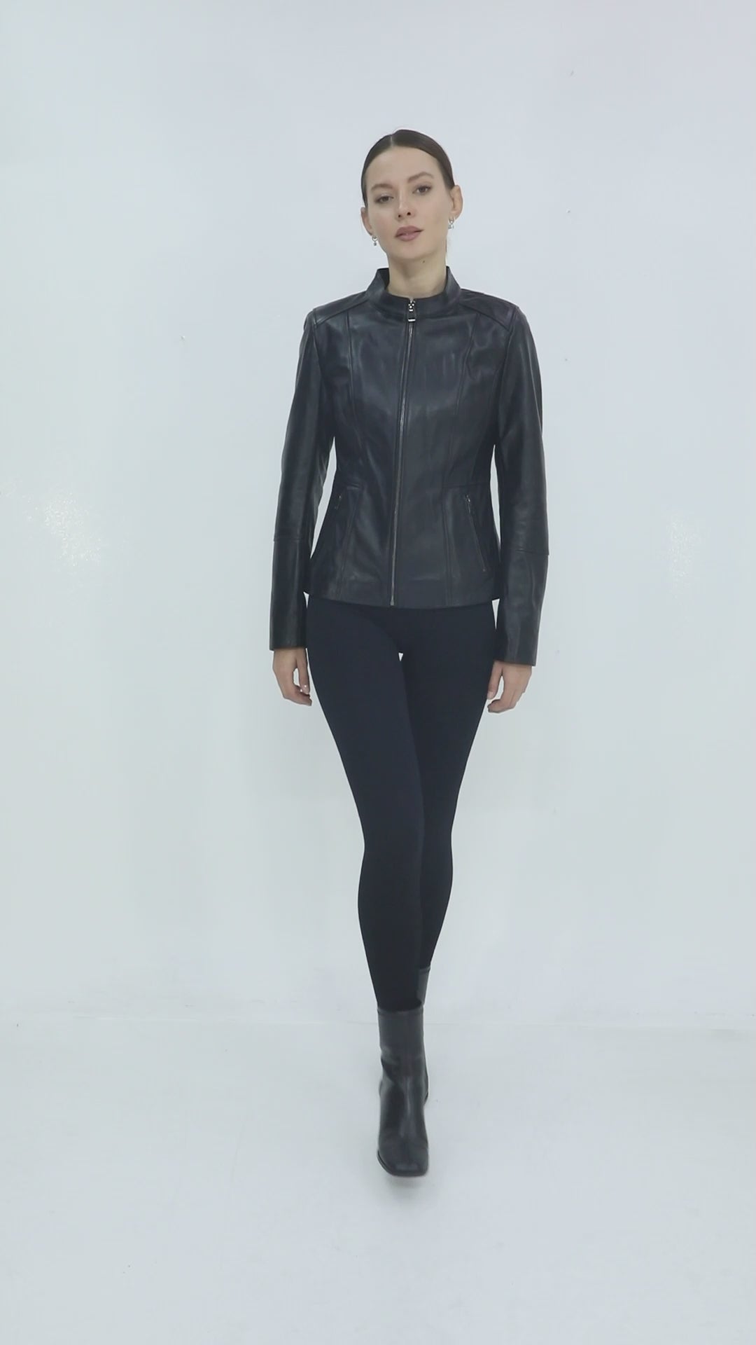 MILANO BLACK GENUINE LEATHER MINIMALIST MANDARIN COLLAR JACKET Black