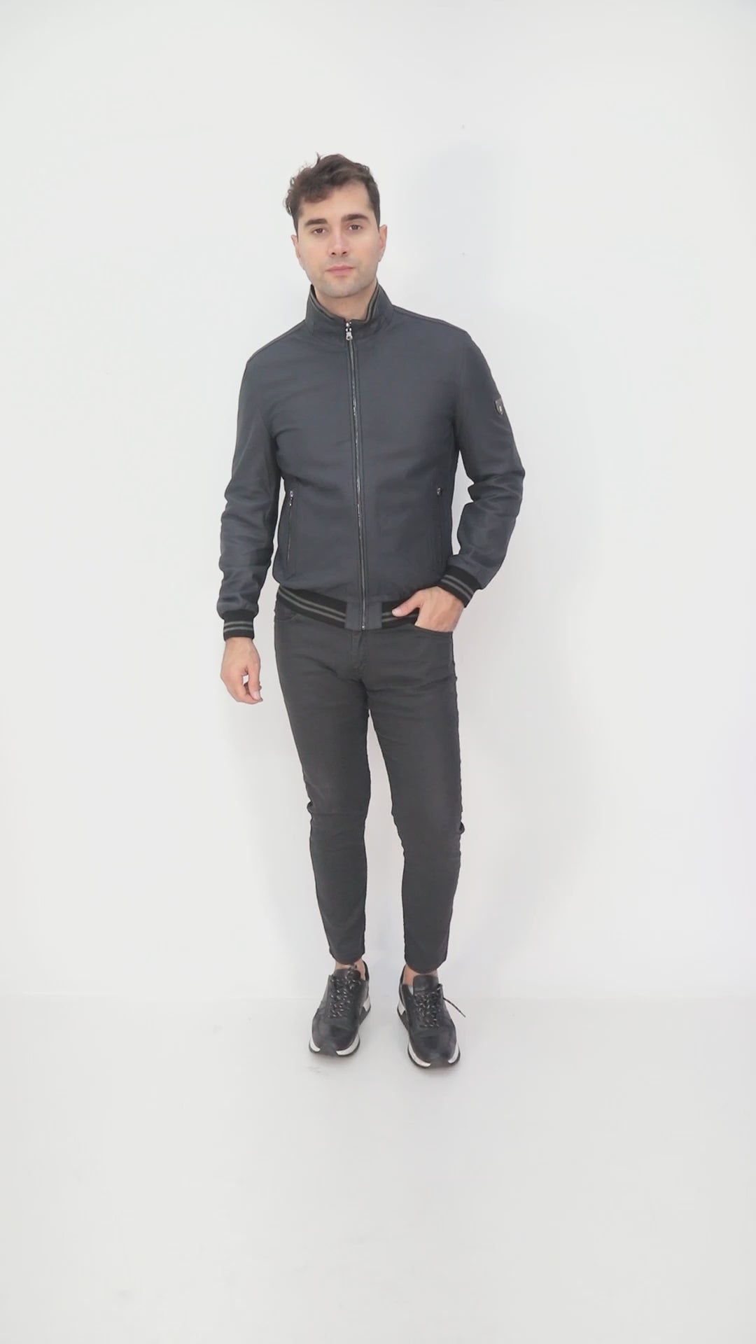 MILLER Black Perforated Genuine Lambskin Leather Bomber Jacket
