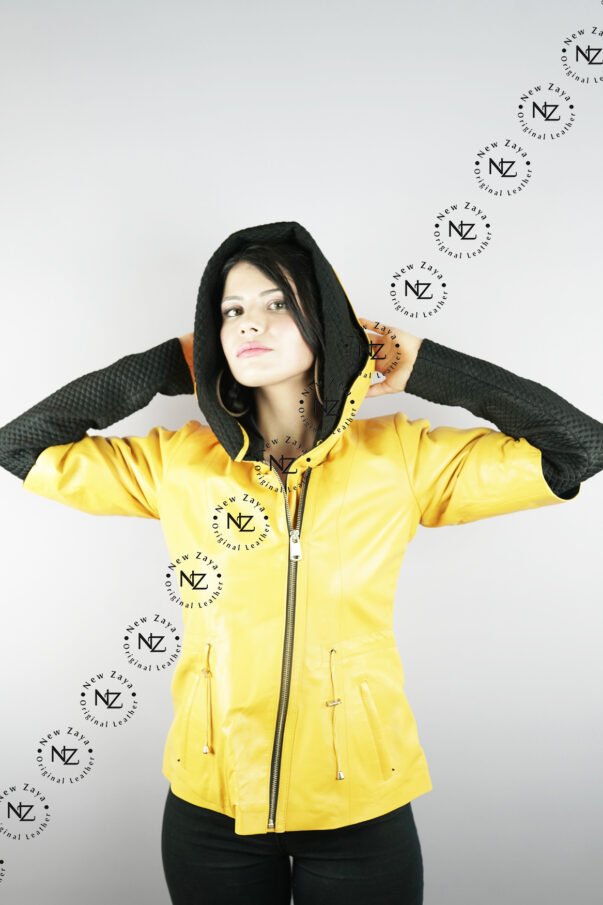 Kadın Sarı Deri Ceket B-1385