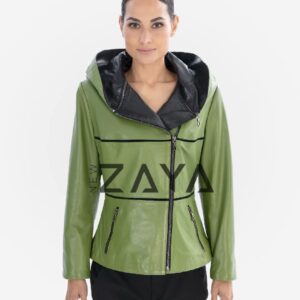 Kadın Fıstık Yeşil Deri Ceket
