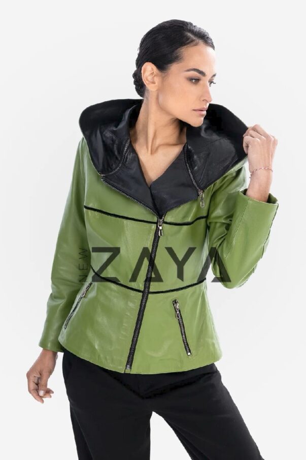 Kadın Fıstık Yeşil Deri Ceket