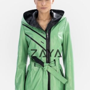 Kadın Neon Yeşil Deri Ceket