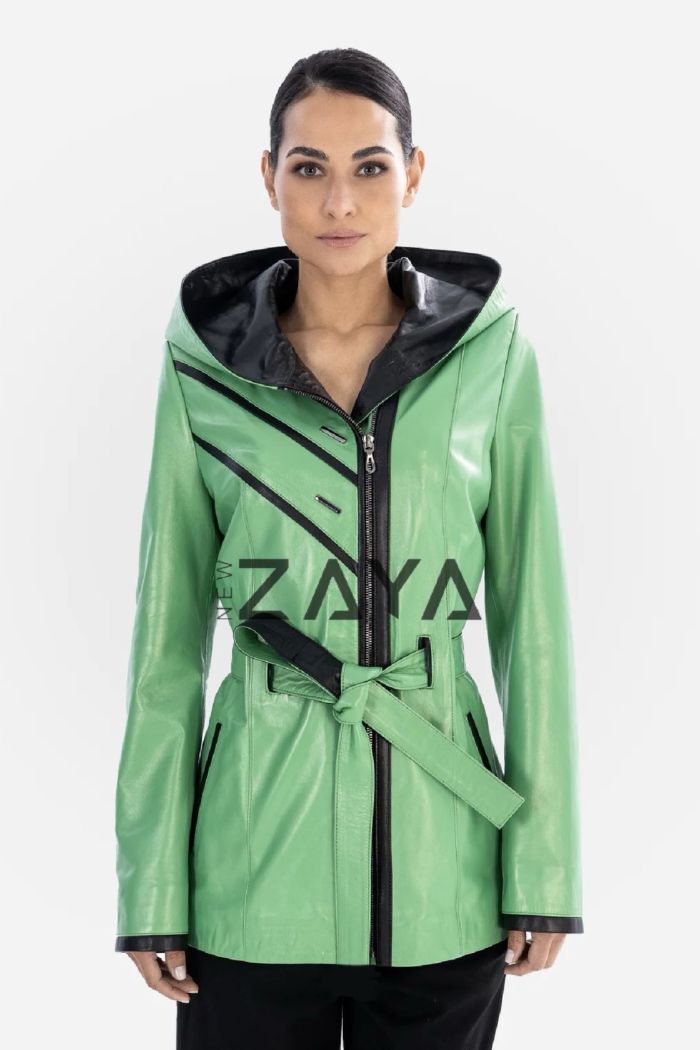 Kadın Neon Yeşil Deri Ceket