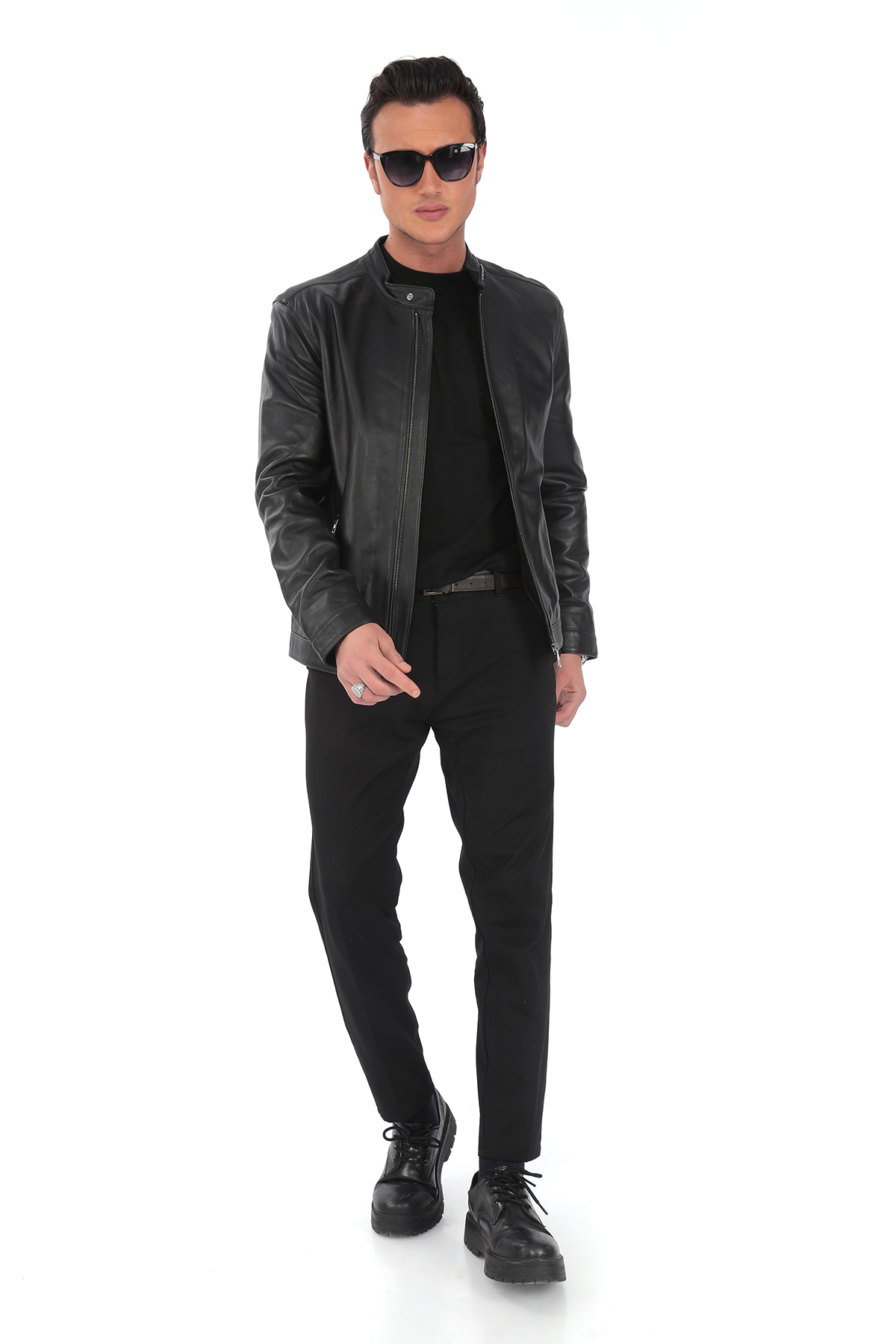 Siyah Hakiki Deri Erkek Ceket – Klasik Düz Model - Görsel 3