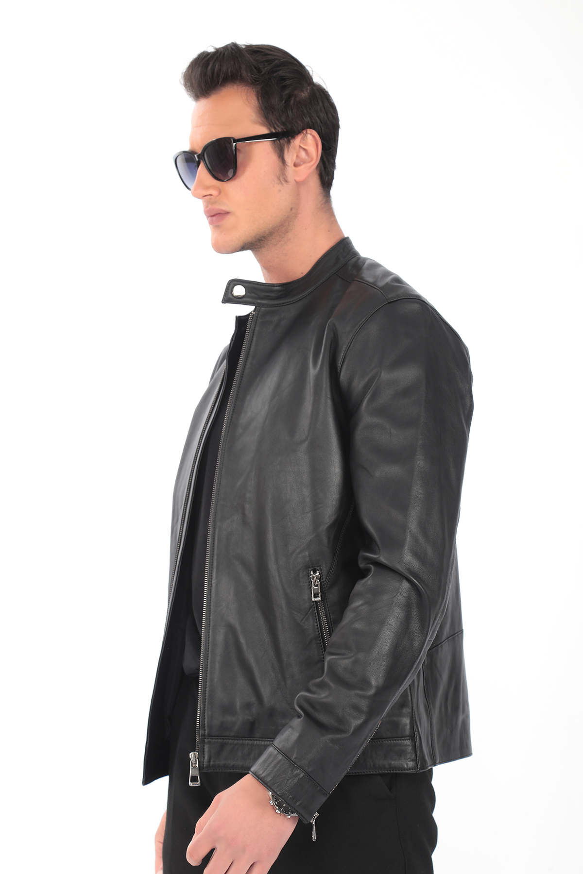 Siyah Hakiki Deri Erkek Ceket – Klasik Düz Model - Görsel 2