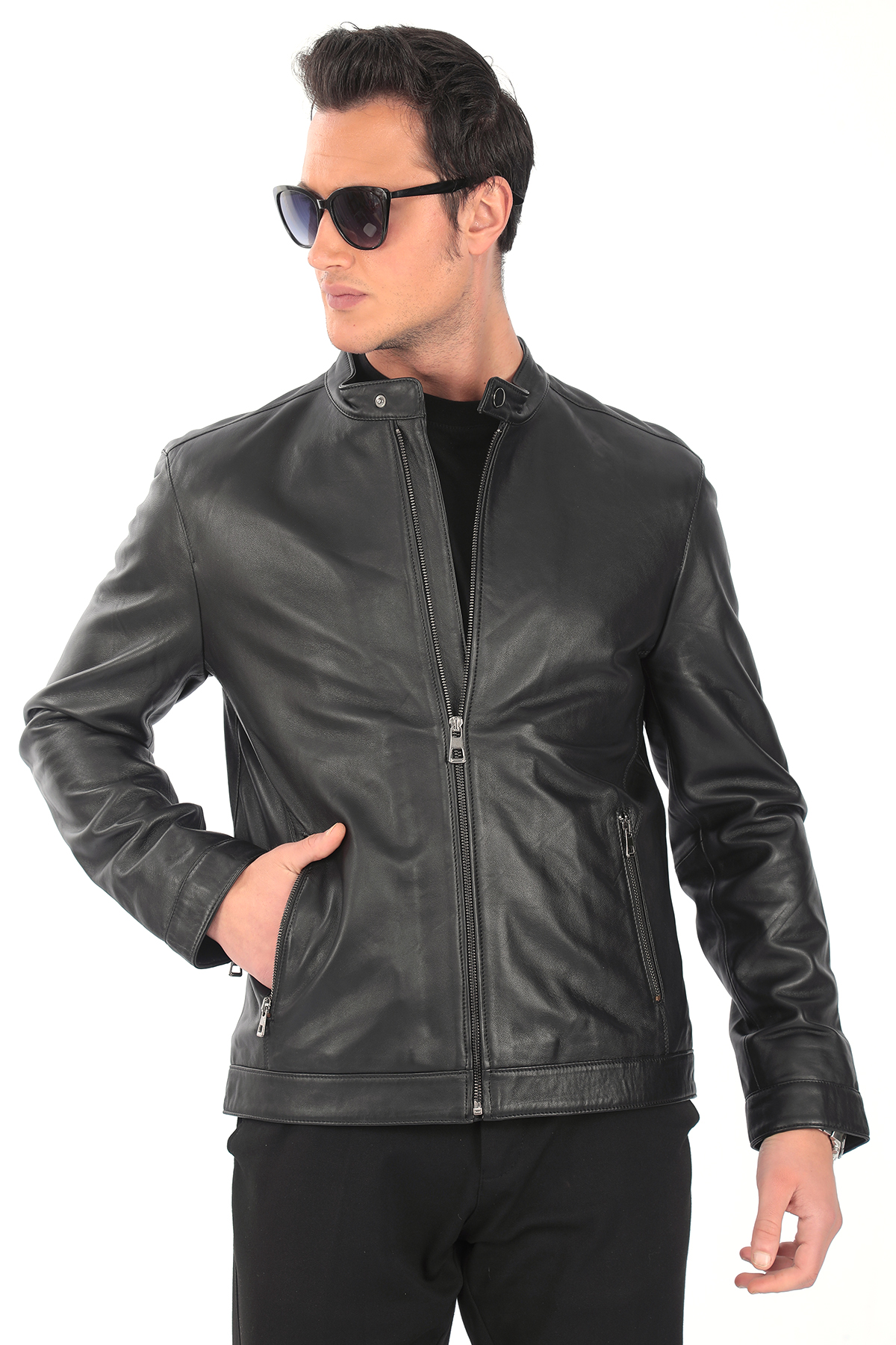 Siyah Hakiki Deri Erkek Ceket – Klasik Düz Model