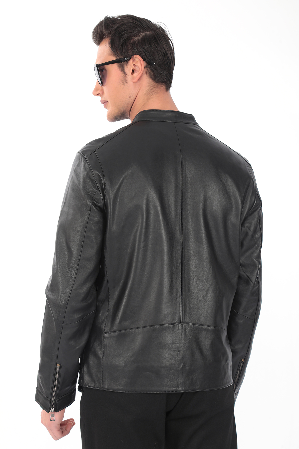 Siyah Hakiki Deri Erkek Ceket – Klasik Düz Model - Görsel 4