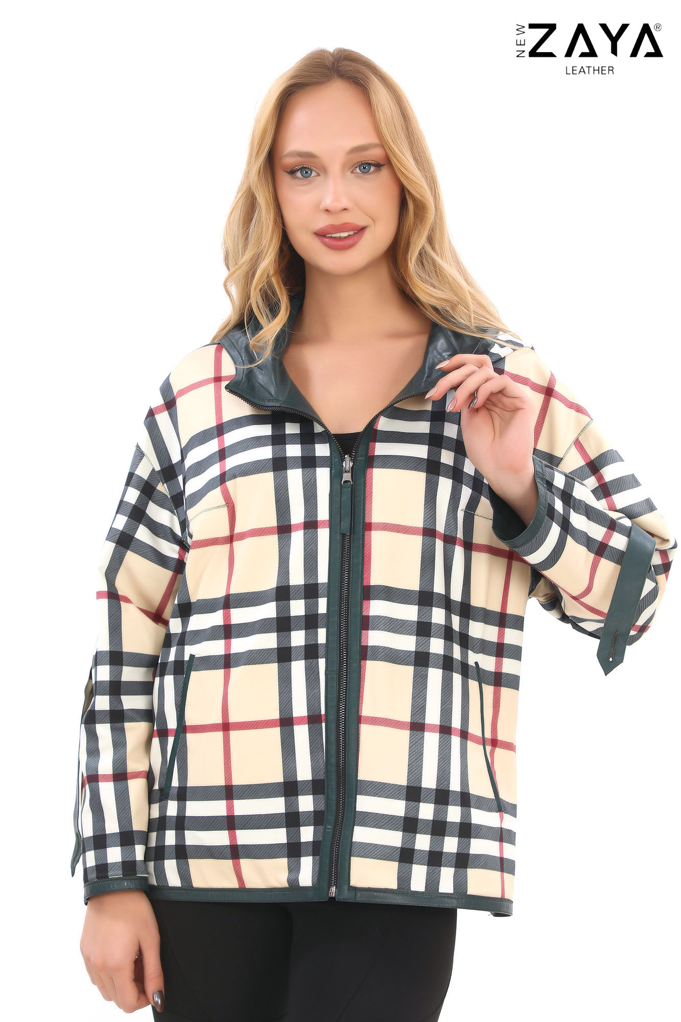 Ekoseli Çift Taraflı Kadın Deri Mont – Hakiki Deri & Şehirli Tarz