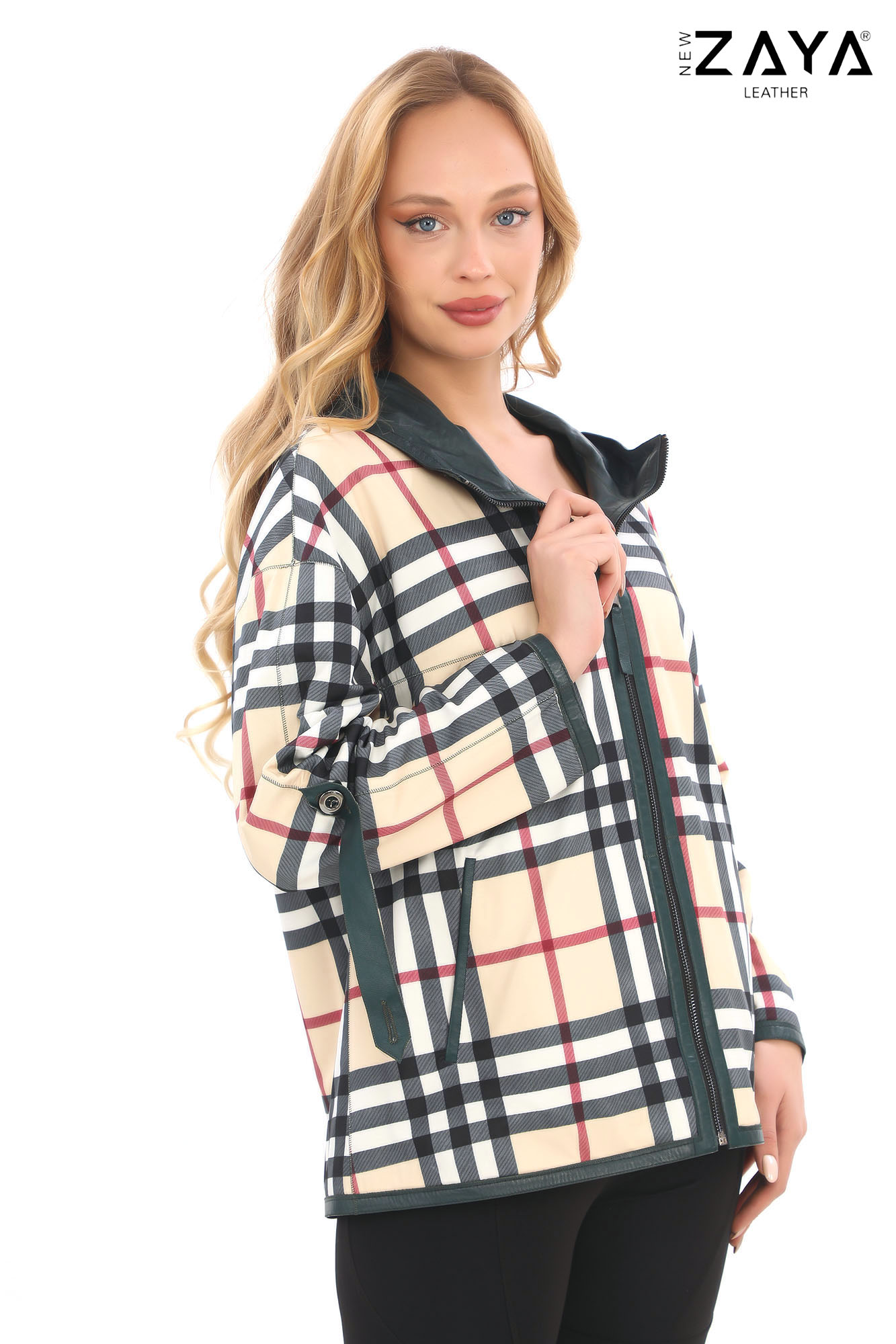 Ekoseli Çift Taraflı Kadın Deri Mont – Hakiki Deri & Şehirli Tarz - Görsel 2