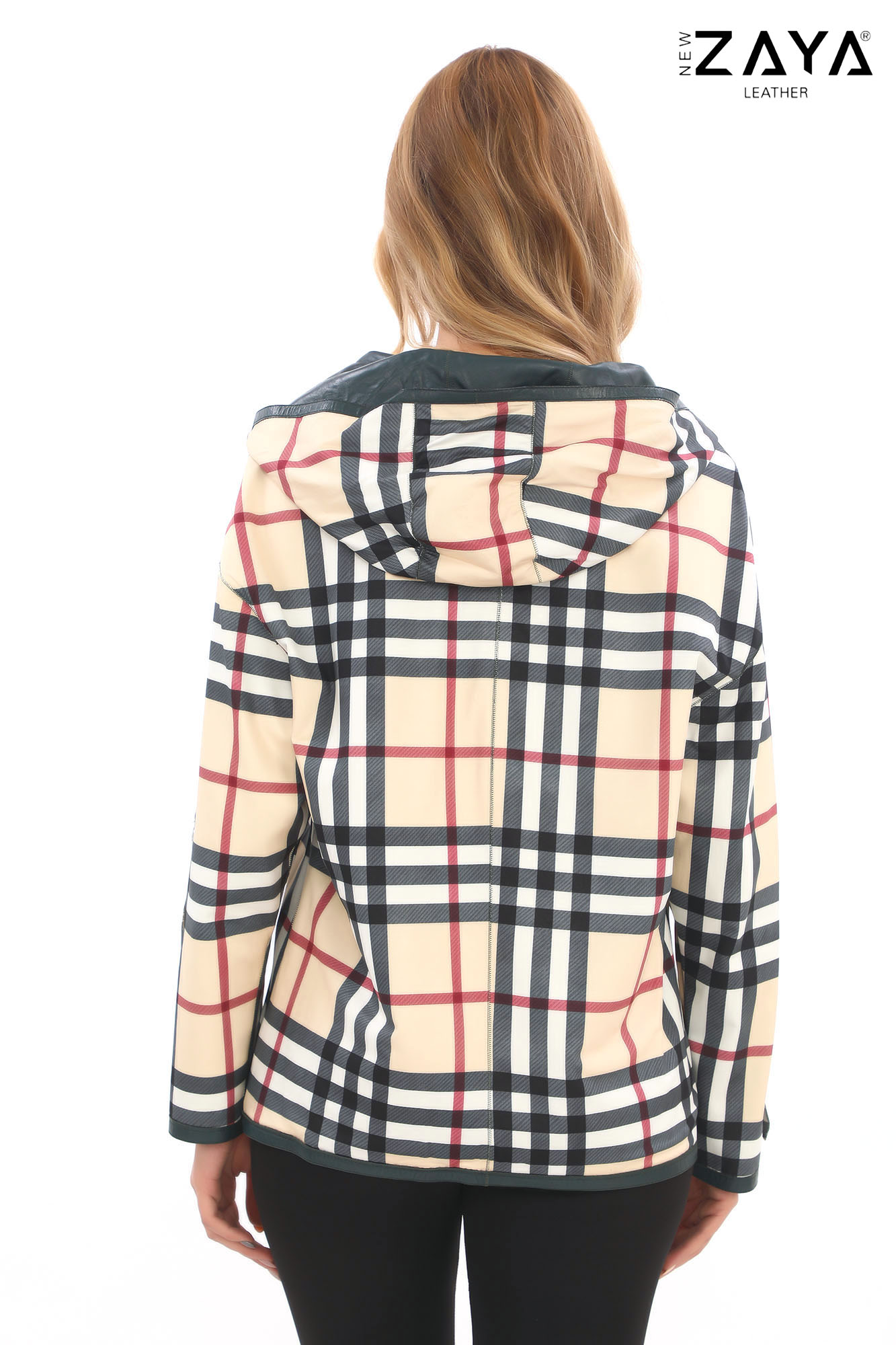 Ekoseli Çift Taraflı Kadın Deri Mont – Hakiki Deri & Şehirli Tarz - Görsel 3