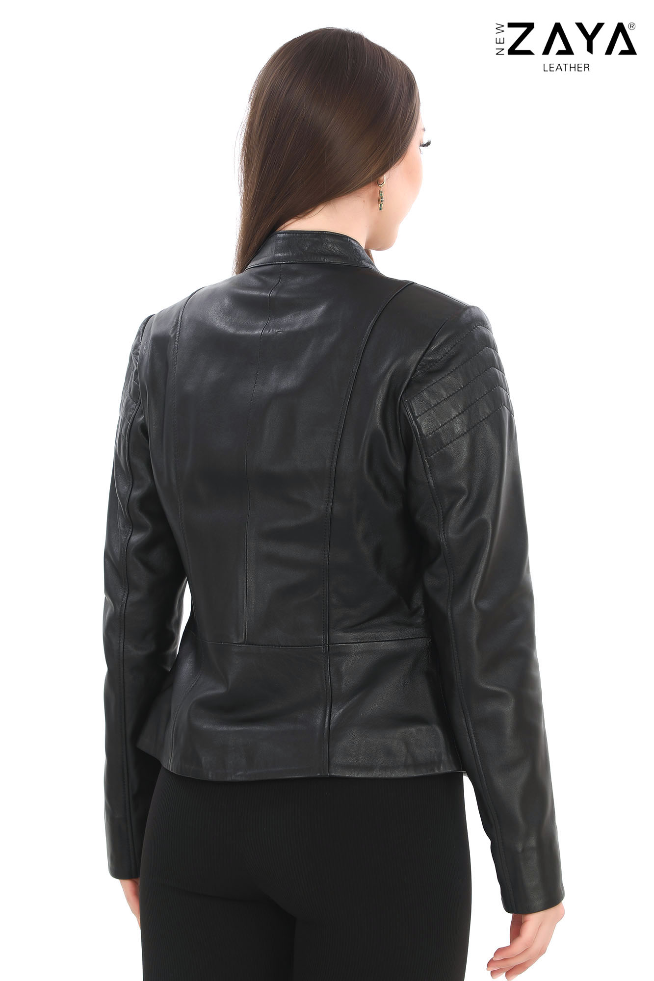 Kadın Siyah Hakiki Deri Ceket – Modern Fit, Omuz Detaylı, Fermuarlı Şık Model - Görsel 5