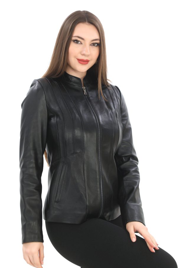 Kadın Siyah Hakiki Deri Ceket – İnce Form, Şık Dikiş, Lüks Dokunuş