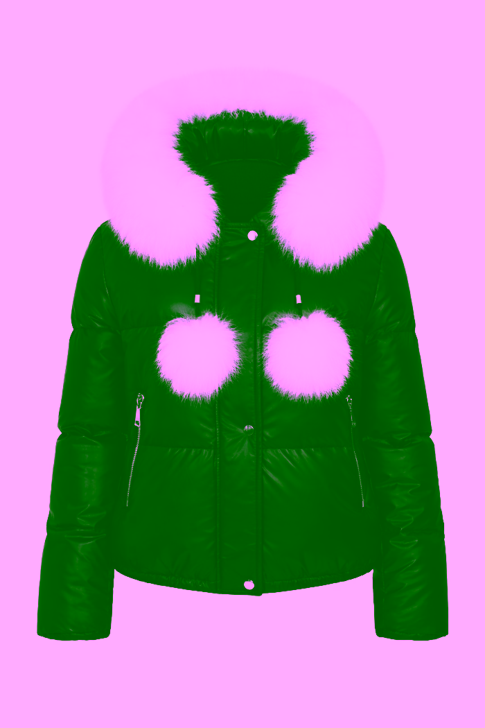 Kadın Siyah Şişme Mont Beyaz Kürk Kapüşonlu